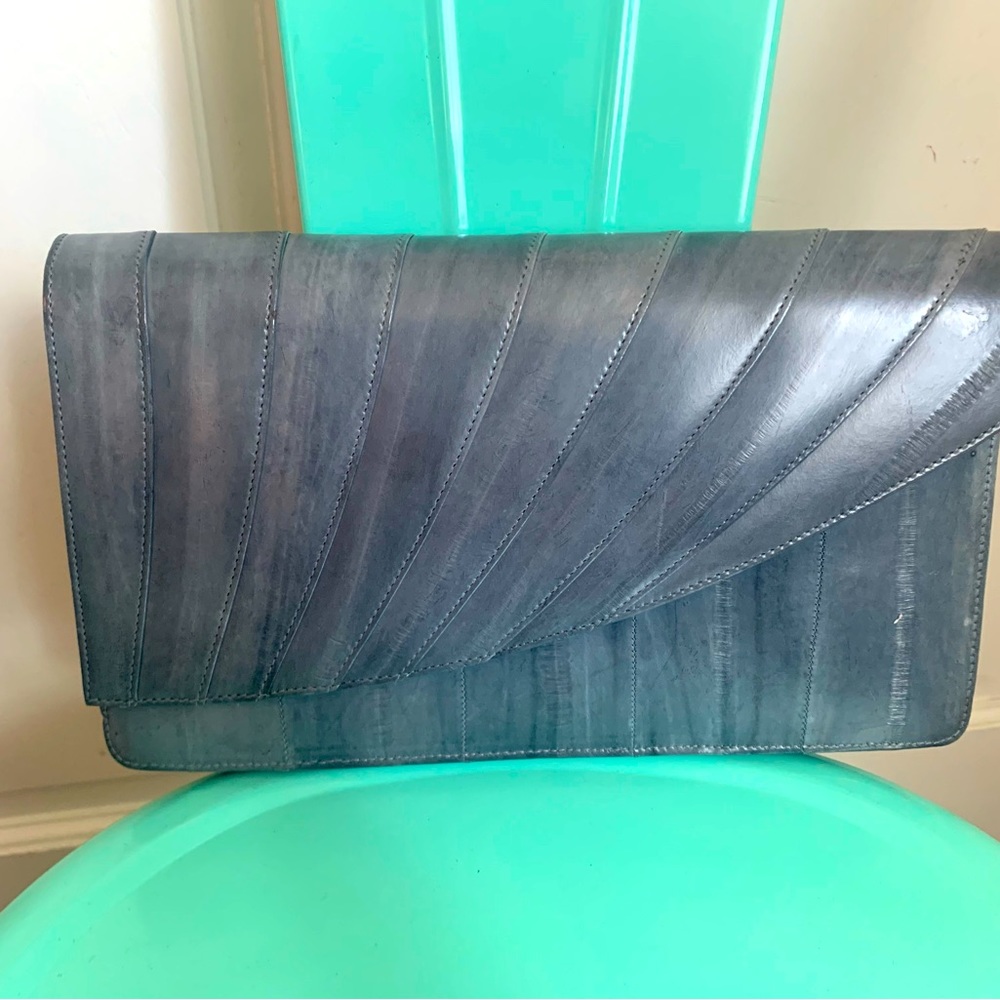 Vintage Gray Blue Eel Skin Clutch Envelope Bag